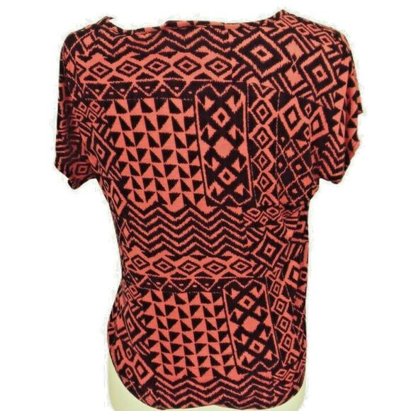 Hi Low Asymmetrical Black Orange Geometric Print Crop Shirt Blouse Top MED Cozy - Picture 6 of 7